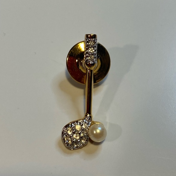 Swarovski Goldtone Crystal Enamel Golf Club Brooch Pin Faux Pearl - Picture 3 of 8
